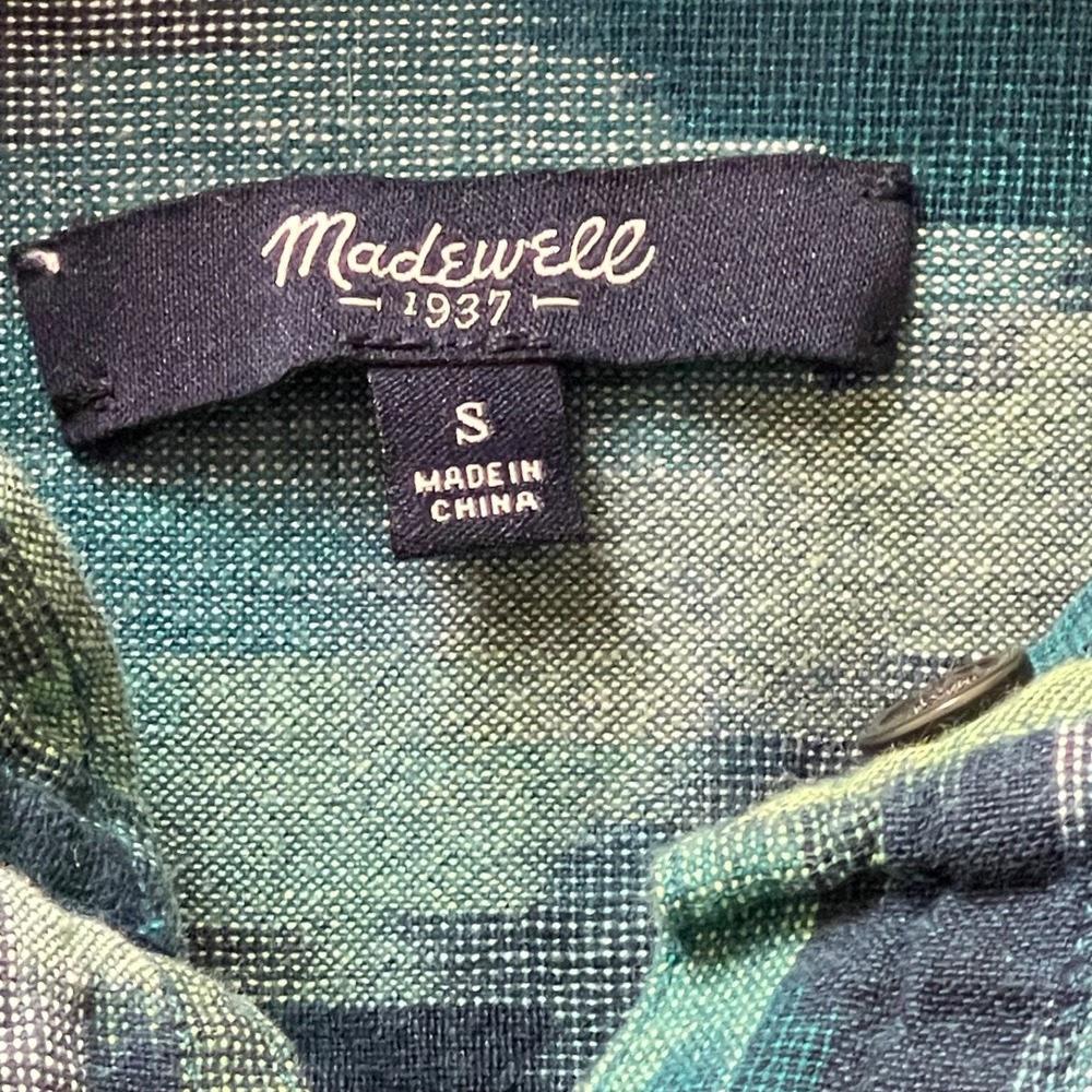 Madewell Women's Small Green Ikat‎ Woven Double Pocket Banded Collar Popover - Picture 4 of 10